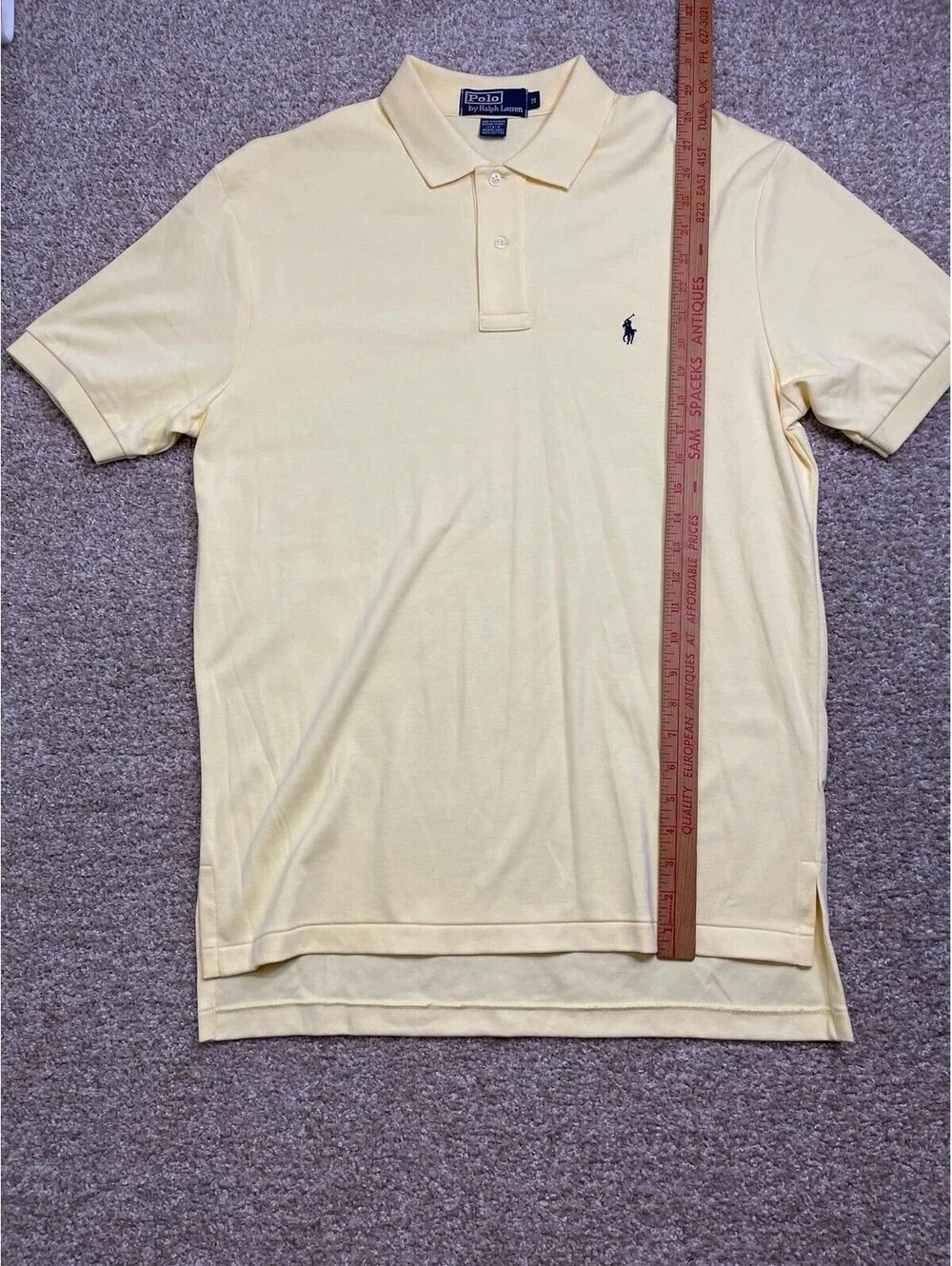 POLO Ralph Lauren Short Sleeve Shirt Men's M Yellow 100% Cotton Navy PONY